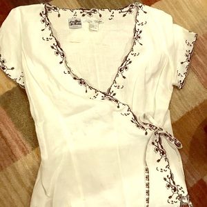 100% Irish Linen White Wrap blouse